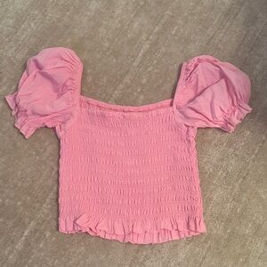 Katie J NYC Pink Smocked Puff Sleeve Blouse